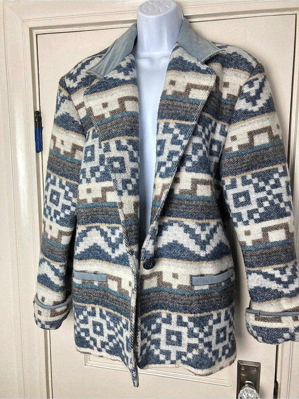 Vintage Aztec Southwest Wool Blend Oversized Blazer Jacket Size Small